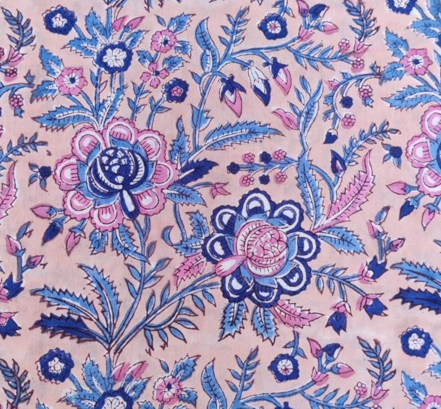 Soft Cotton, Indian Hand Block Print Fabric, Floral 100% Cotton Fabric By The Yard, Fabric for Loose Running, Dress Making, Textile Fabric