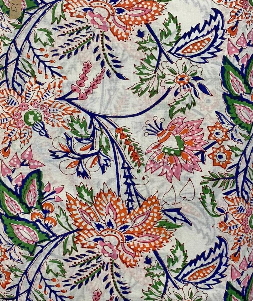 Beautiful Designer Hand Block Print Fabric, 100% Cotton Quilting Fabric By The Yard, Fabric For Dress Making Fabric, Loose Running Fabric