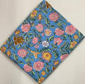 Blue Floral Cotton Fabric by Yard, Pink Yellow Flower Print Fabric, Block Print Cotton Fabric, Quilting Sewing Craft Dressmaking