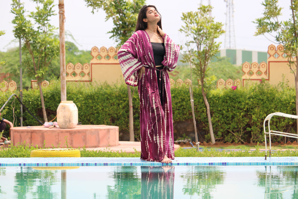 Hand Tie Dye Rayon Kimono: Lightweight Swim Cover-Up
