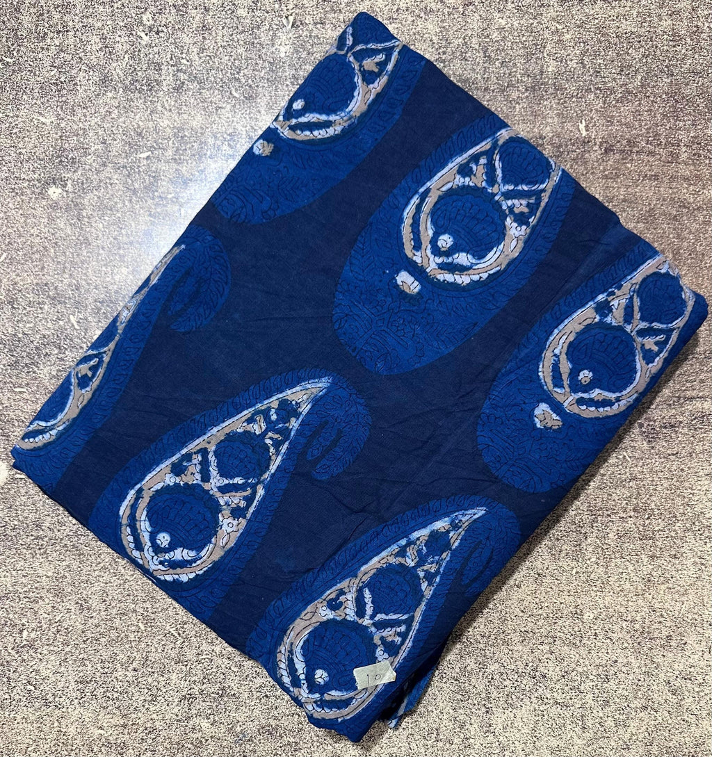 Indigo Blue Paisley Cotton Fabric, Hand Block Print Cotton Fabric, Indian Indigo Fabric by Yard, Soft Cotton for Sewing Quilting Dressmaking
