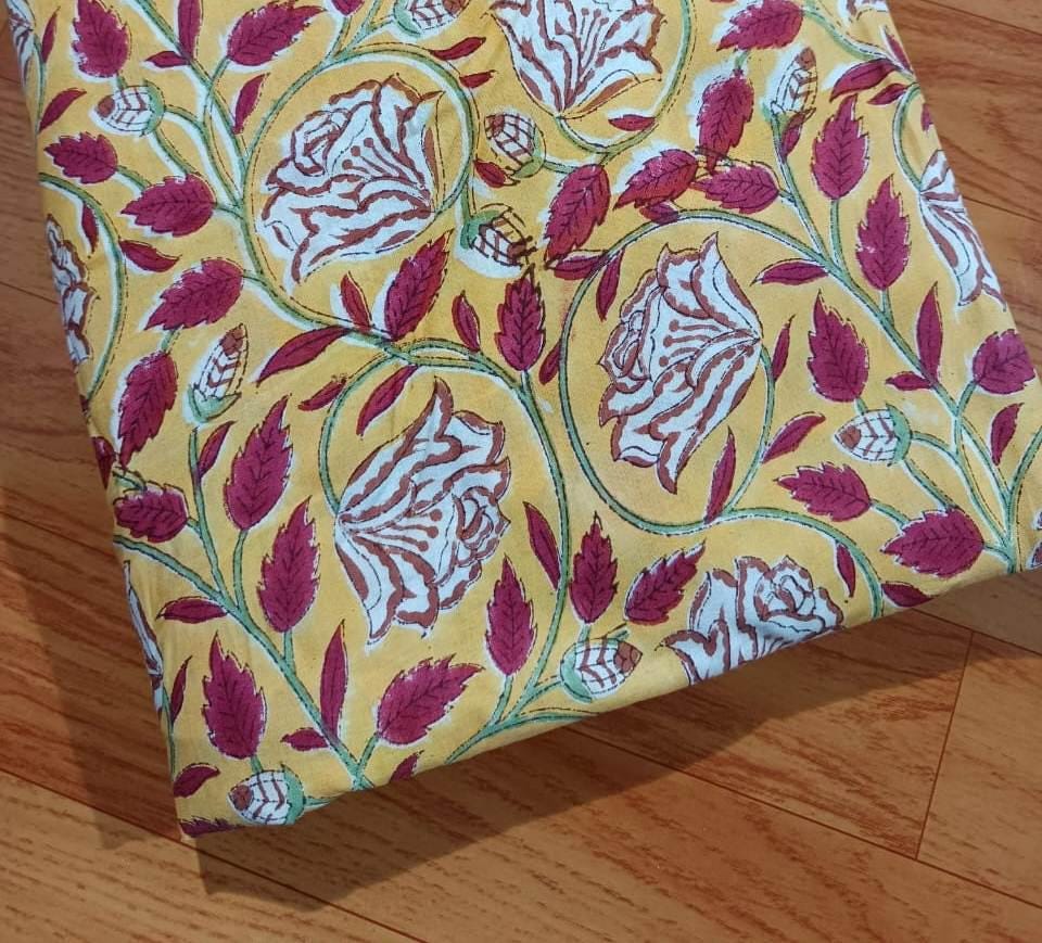 Multi Color Hand Block Print Cotton Fabric, Floral Fabric by the Yard, Quilting, Sewing & Dressmaking, Textile Fabric, Loose Running Fabric
