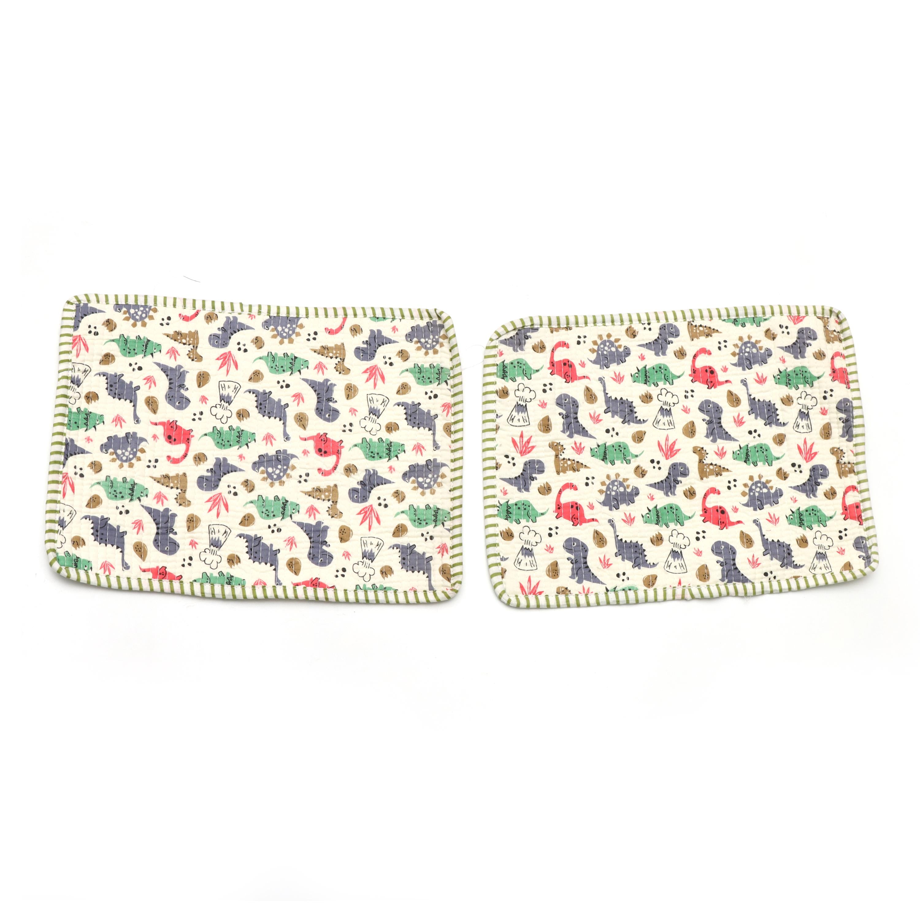 Dinosaur Quilted Placemats Set, Kids Cotton Table Mats, Cute Dino Dining Decor, Indian Elephant Print Mini Placement, Personalised Gifts