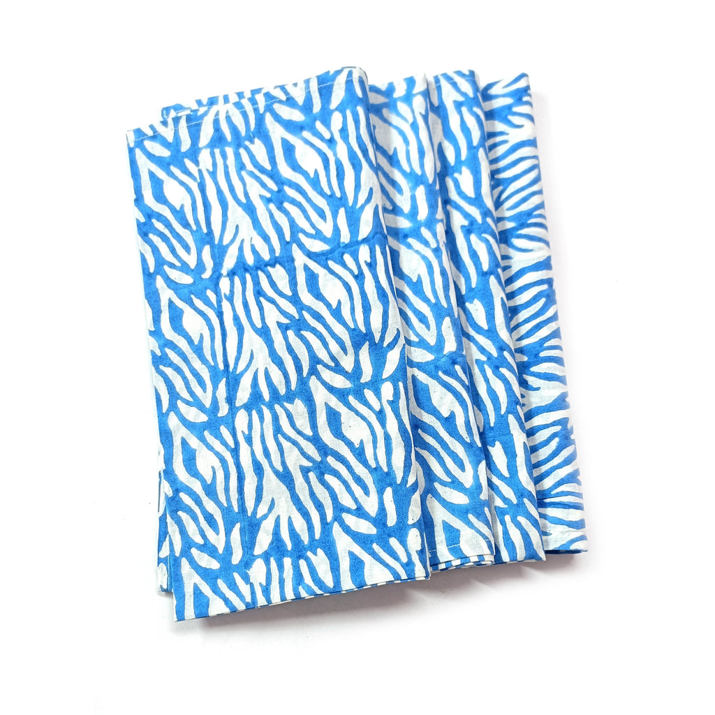 Blue Abstract Print Cotton Napkin Set, Hand Block Printed Cloth Napkins, Reusable Eco Friendly Dinner Napkins, Modern Table Linen, Sustainable Kitchen Decor Set of 4