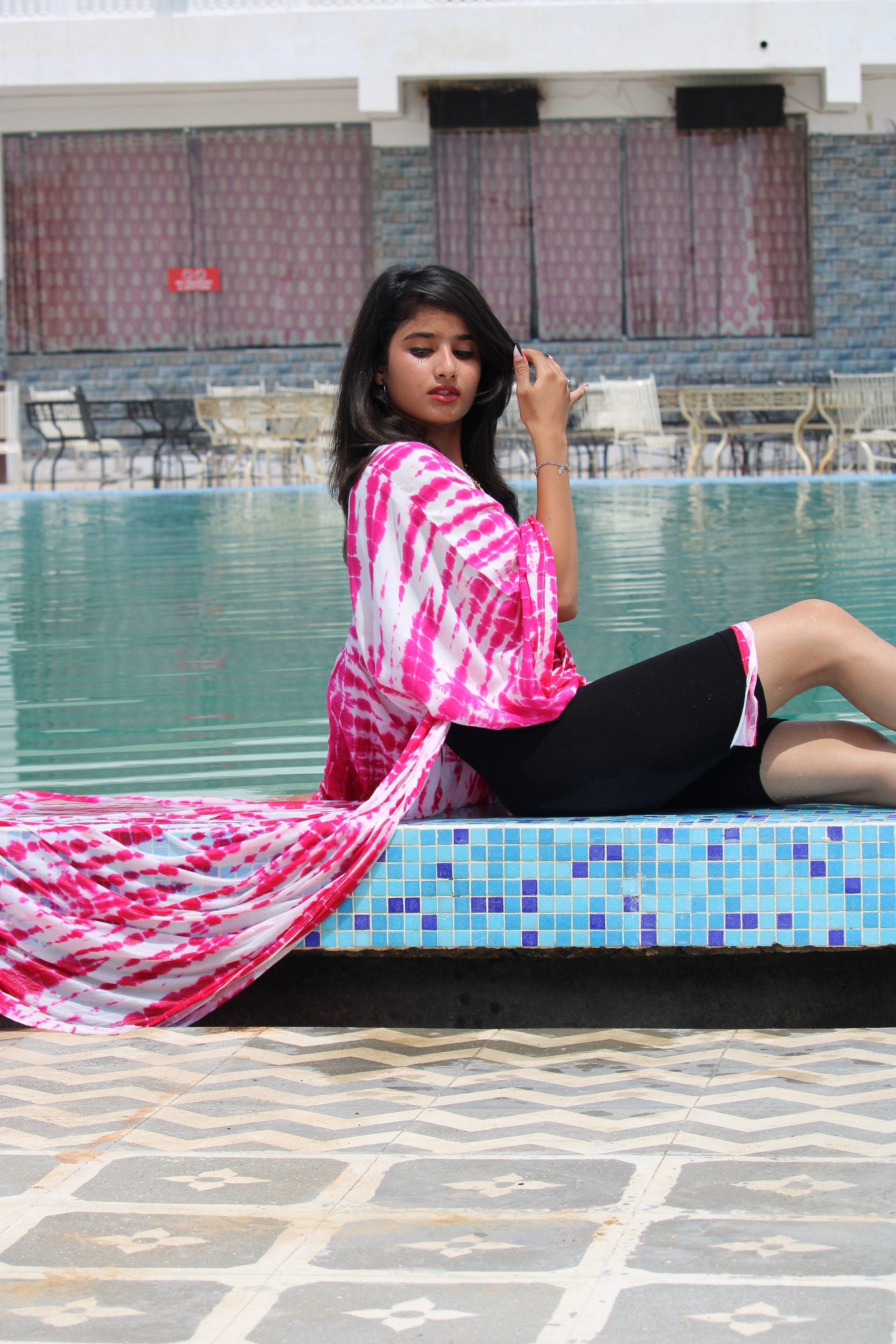 Pink Tie Dye Rayon Kimono Robe - Long Sleeve Duster