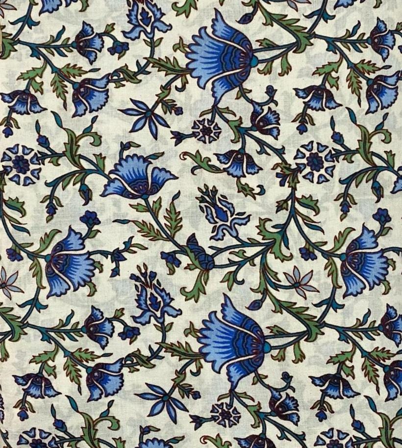 Indian Hand Block Print Fabric, Floral 100% Cotton Quilting Fabric By The Yard, Fabric For Dress Making, Loose Running Fabric, Napkin Fabric