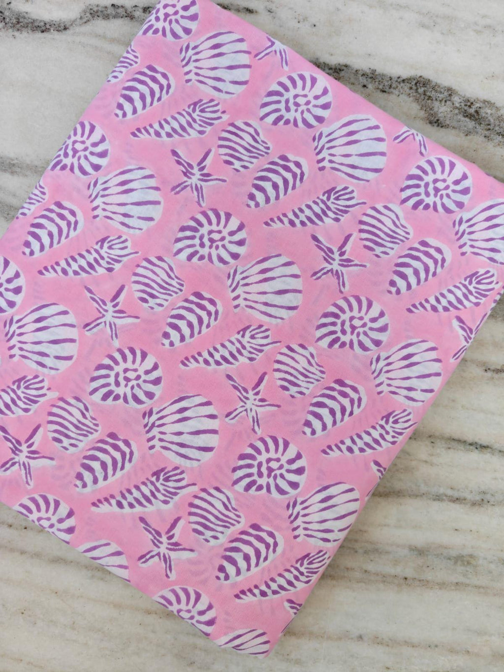 Pink Seashell Cotton Fabric Coastal Beach Print Fabric Purple Shell Starfish Pattern Lightweight Cotton Yard Summer Sewing Quilting Fabric