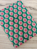 Green and Pink Rose Indian Hand Block Print Fabric 100% Cotton Quilting Fabric By The Yard, Dressmaking Fabric, Napkins Fabric, Loose Fabric