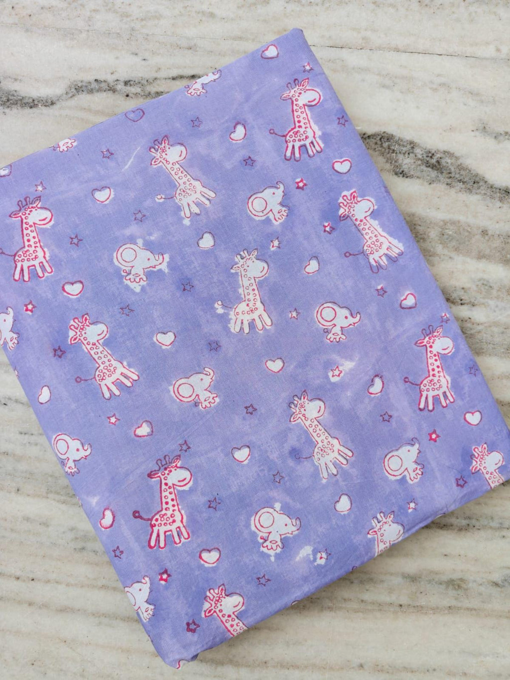 Purple Baby Animal Cotton Fabric, Cute Giraffe Elephant Print, Kids Nursery Fabric, Cartoon Animal Textile, Quilting Sewing Craft Fabric