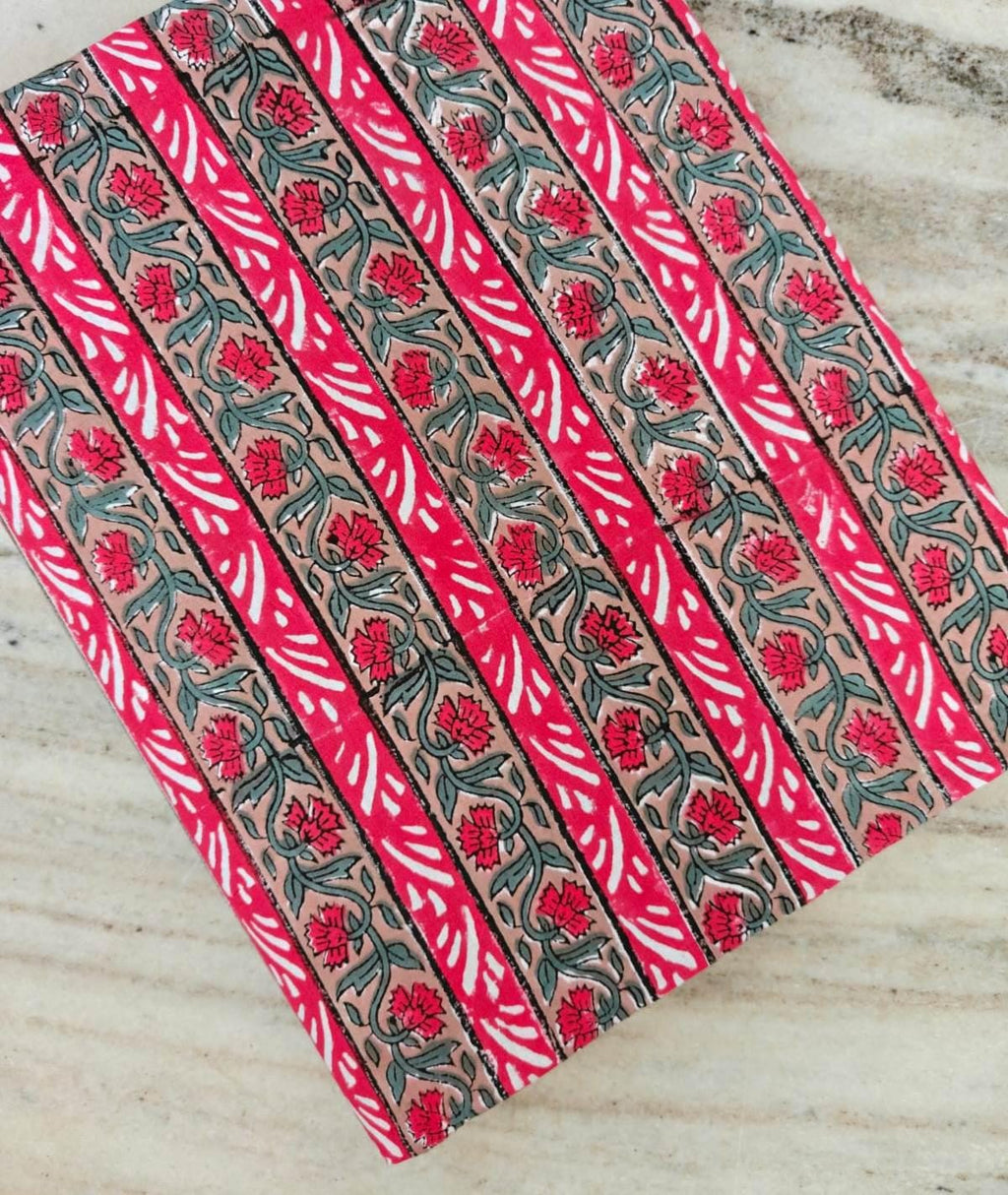 Floral Stripe Cotton Fabric, Red Pink Botanical Border Print, Hand Block Style Cotton, Dressmaking Quilting Craft Fabric Ethnic Textile Yard