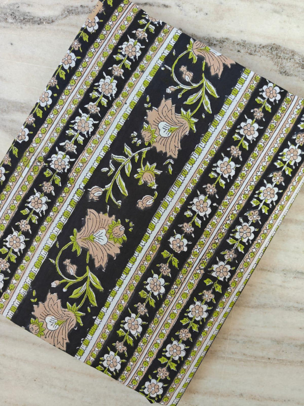 Black Floral Cotton Fabric by the Yard, Vintage Stripe Flower Print, Green Beige Botanical Quilting Sewing Fabric, Curtain Fabric, Napkins