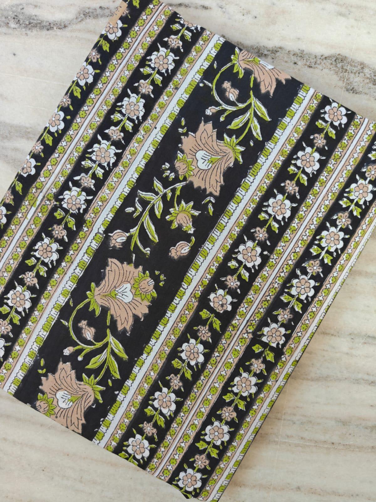 Black Floral Cotton Fabric by the Yard, Vintage Stripe Flower Print, Green Beige Botanical Quilting Sewing Fabric, Curtain Fabric, Napkins