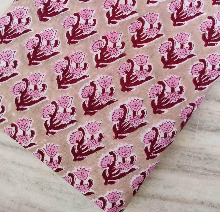 Indian Hand Block Print Fabric, Floral 100% Cotton Quilting Fabric By The Yard, Fabric For Dress Making, Loose Running Fabric, Napkin Fabric