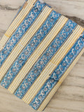 Blue Floral Stripe Cotton Fabric, Yellow Striped Cotton, Block Print Style Fabric, Craft Fabric, Indian Floral Stripe Cotton by the Yard