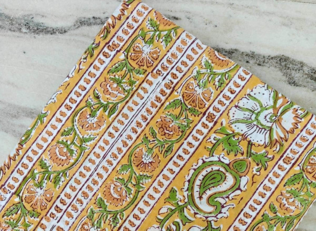 Indian Hand Block Print Fabric, Floral 100% Cotton Quilting Fabric By The Yard, Fabric For Dress Making, Loose Running Fabric, Napkin Fabric