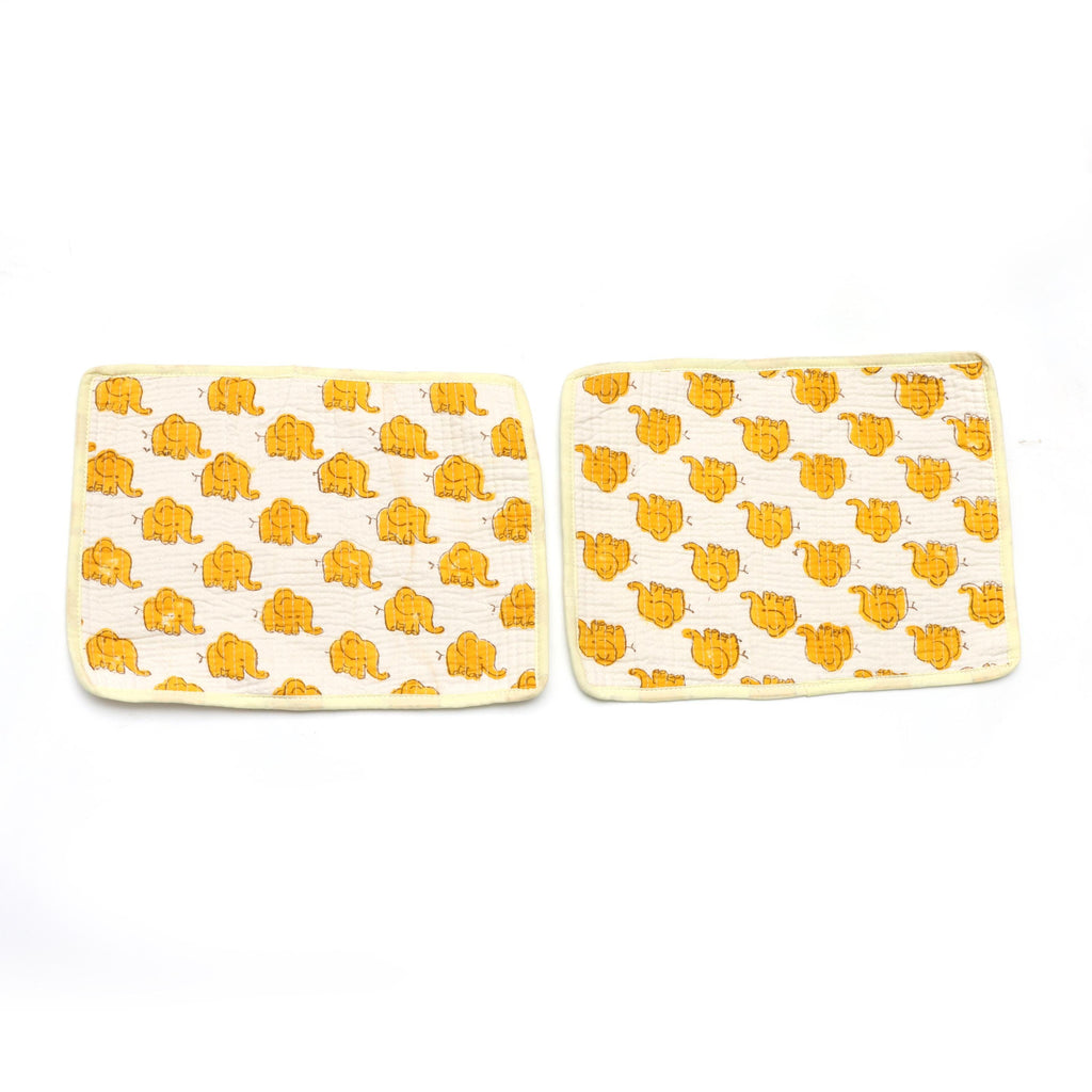 Yellow Elephant Quilted Placemats Set, Cotton Table Mats, Kids & Boho Dining Decor, Indian Elephant Print Mini Placement, Gift For Mother's