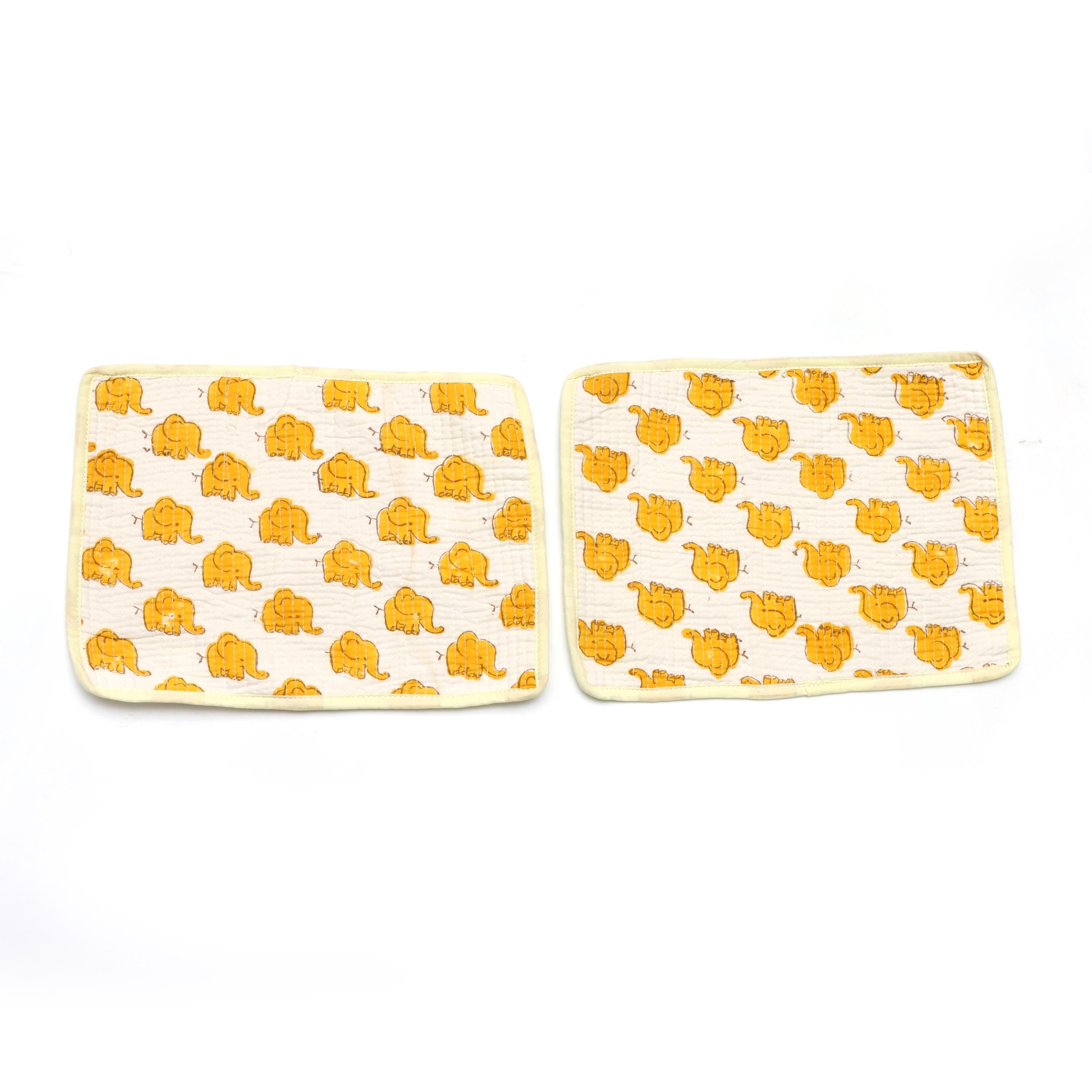 Yellow Elephant Quilted Placemats Set, Cotton Table Mats, Kids & Boho Dining Decor, Indian Elephant Print Mini Placement, Gift For Mother's