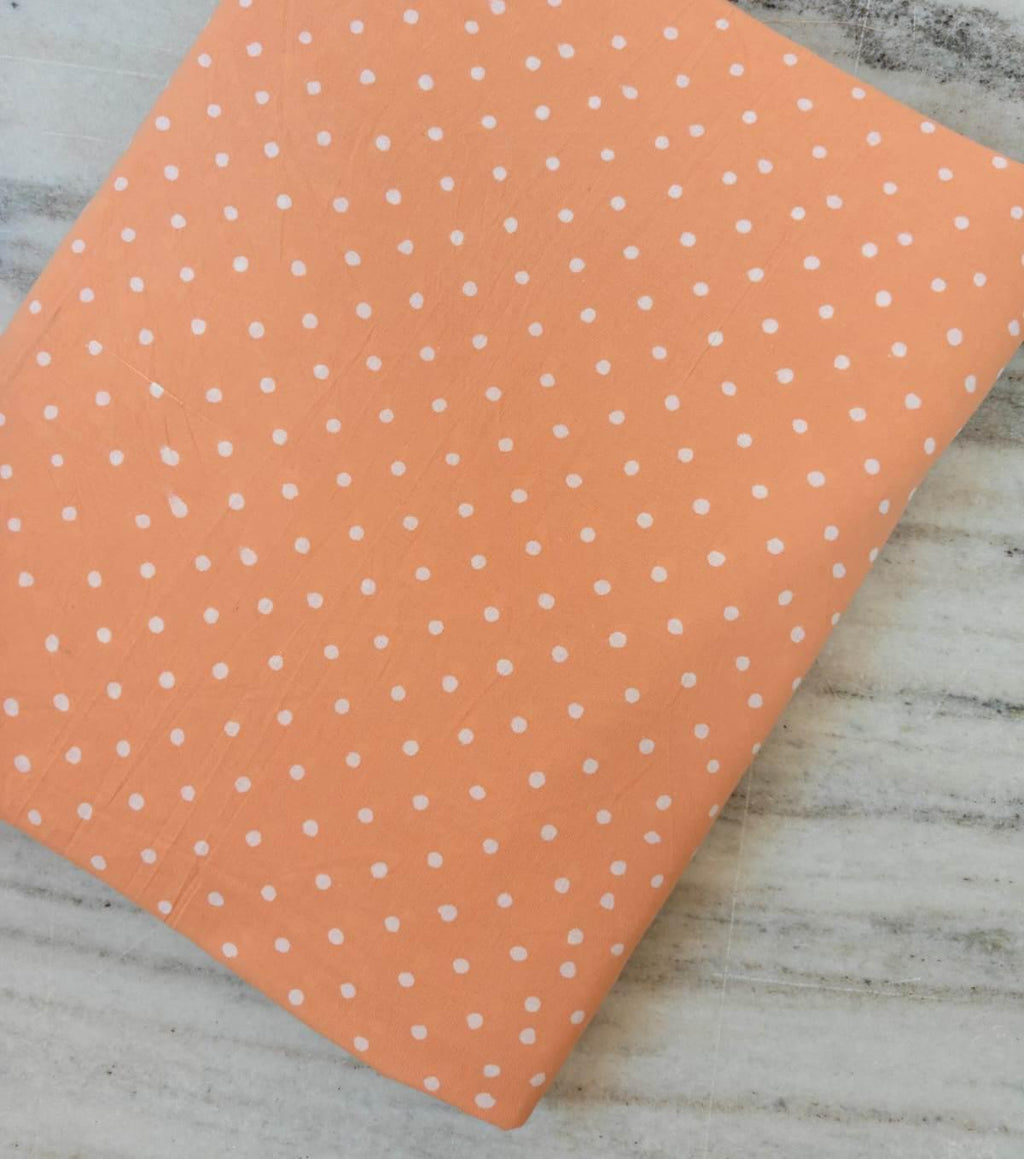 Peach Polka Dot Cotton Fabric, White Dots Printed Fabric, Soft Lightweight Cotton, Dressmaking Fabric, Quilting Material Craft Sewing Fabric