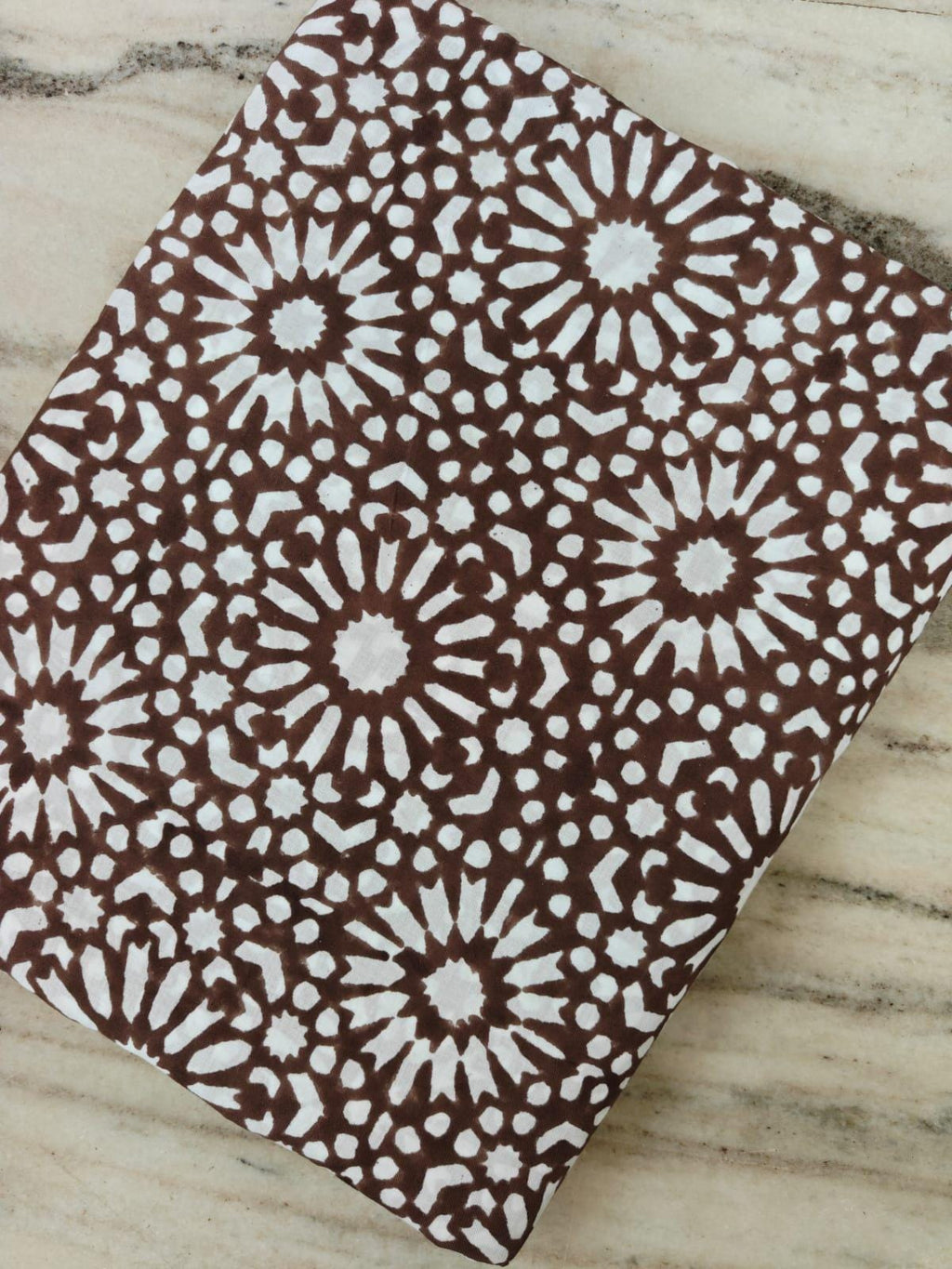 Brown White Geometric Cotton Fabric, Indian Block Print Fabric, Mandala Floral Pattern, Boho Fabric by Yard, Quilting Sewing Craft Material