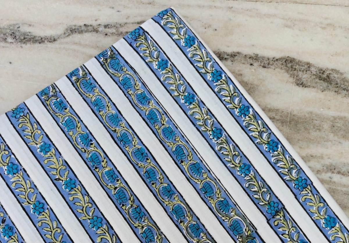 Blue and White Designer Hand Block Print Fabric, Floral 100% Cotton Quilting Fabric By The Yard, Dressmaking Fabric, Loose Running Fabric