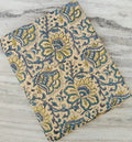Blue and Yellow Floral Cotton Fabric by the Yard, Indian Block Print Fabric, Cream Botanical Vine Print, Quilting Dressmaking Craft Fabric