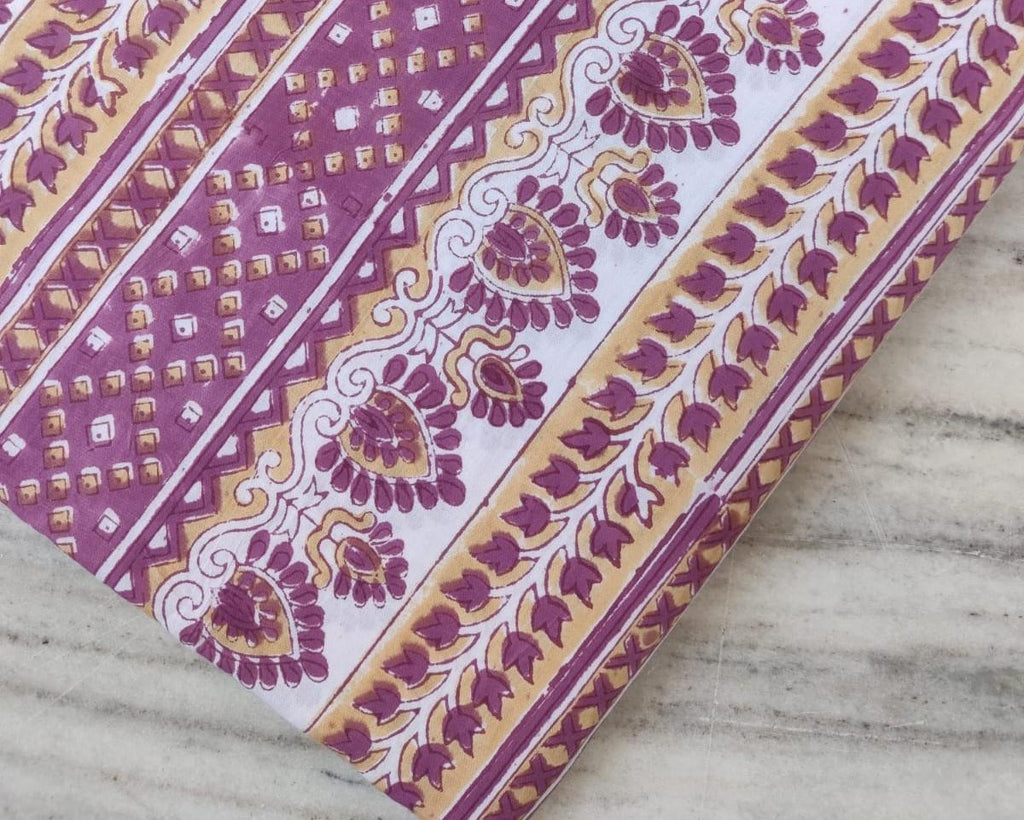 White Cotton Fabric with Pink Floral Stripes, Indian Hand Block Print Fabric by the Yard, Soft Cotton for Quilting, Sewing, Dressmaking