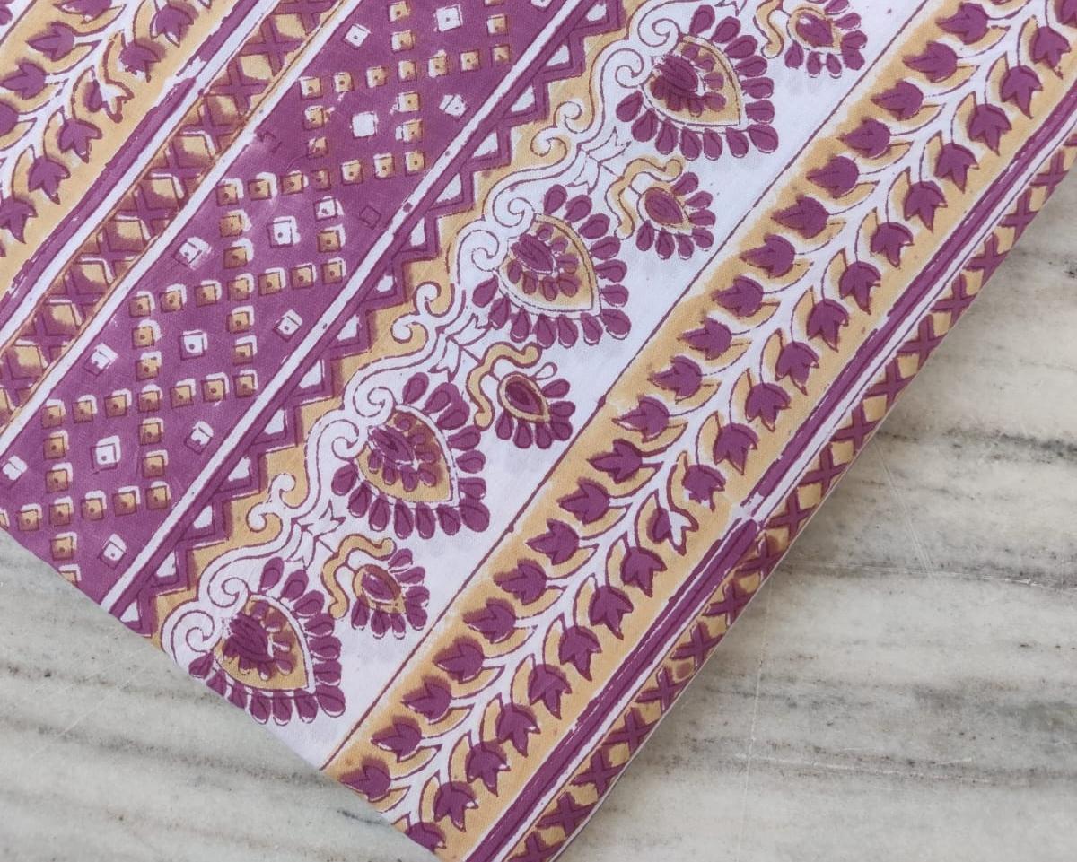 White Cotton Fabric with Pink Floral Stripes, Indian Hand Block Print Fabric by the Yard, Soft Cotton for Quilting, Sewing, Dressmaking