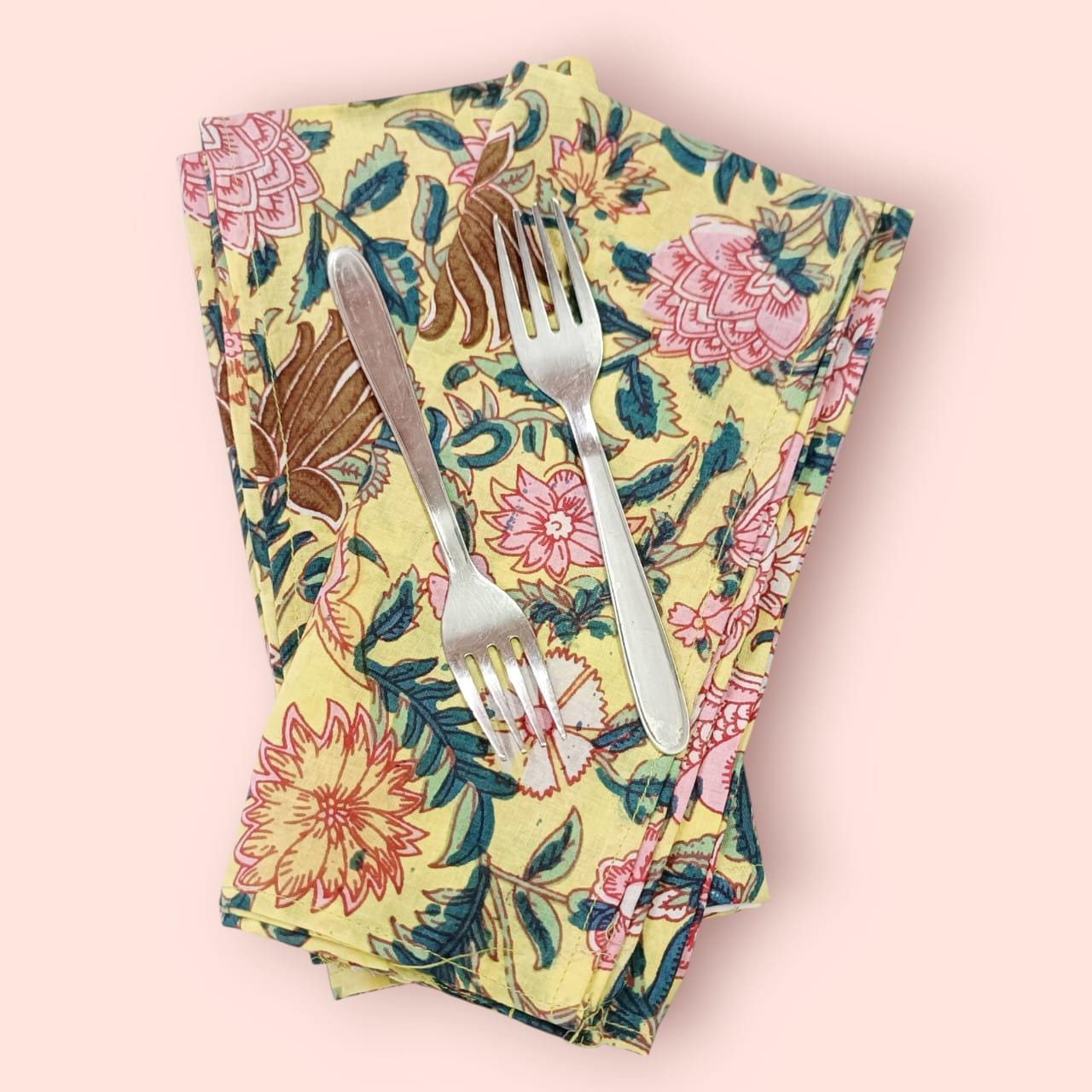 Hand Block Printed Organic Cotton Napkins - Eco-Friendly Table Decor, Set of 4