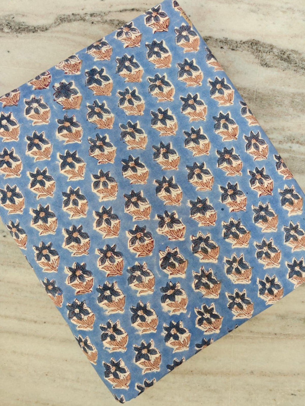 Blue Floral Block Print Cotton Fabric Hand Block Print Fabric Indian Cotton Fabric by Yard Small Flower Print Fabric Natural Cotton Fabric