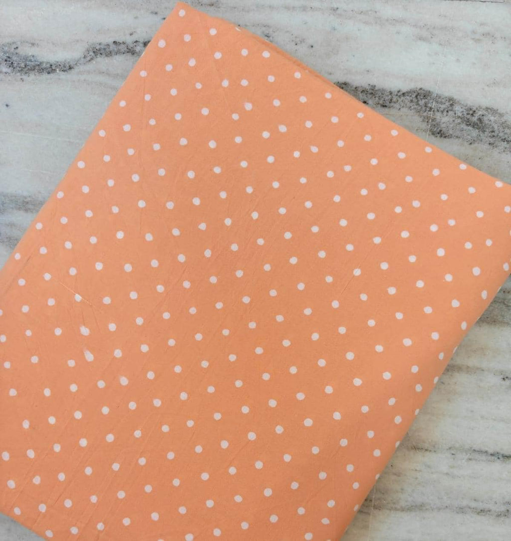 Peach Polka Dot Cotton Fabric, White Dots Printed Fabric, Soft Lightweight Cotton, Dressmaking Fabric, Quilting Material Craft Sewing Fabric