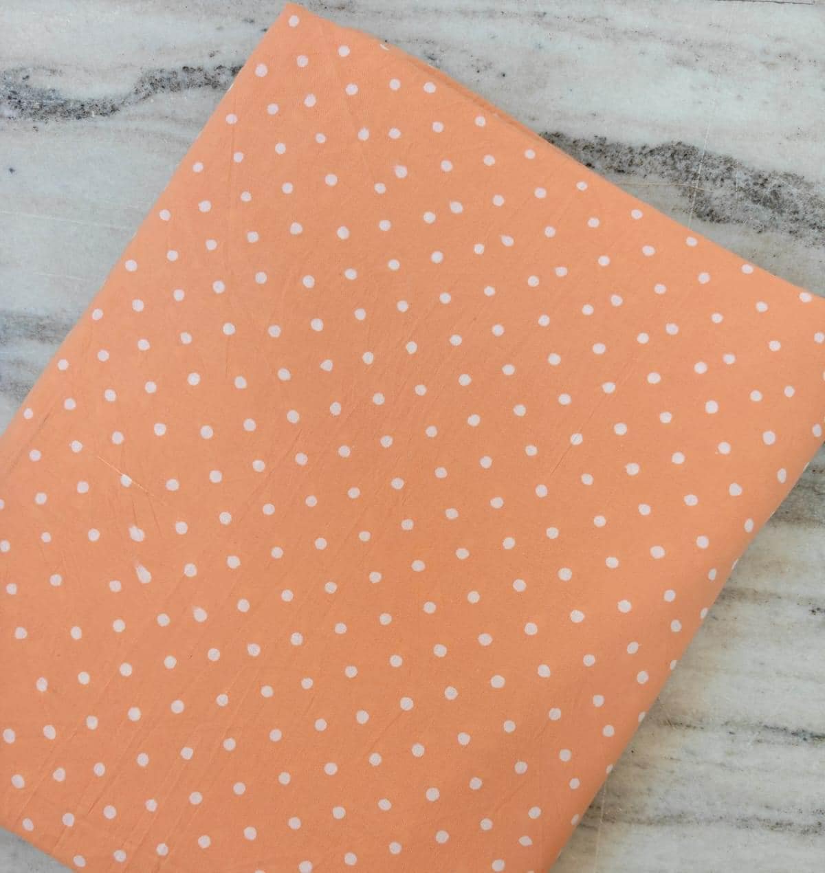Peach Polka Dot Cotton Fabric, White Dots Printed Fabric, Soft Lightweight Cotton, Dressmaking Fabric, Quilting Material Craft Sewing Fabric