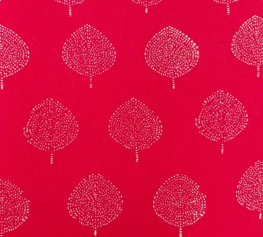 Red Cotton Fabric with Dotted Circle Print, Minimalist Geometric Fabric, Hand Block Style Polka Dot Textile, Quilting Sewing Craft Fabric