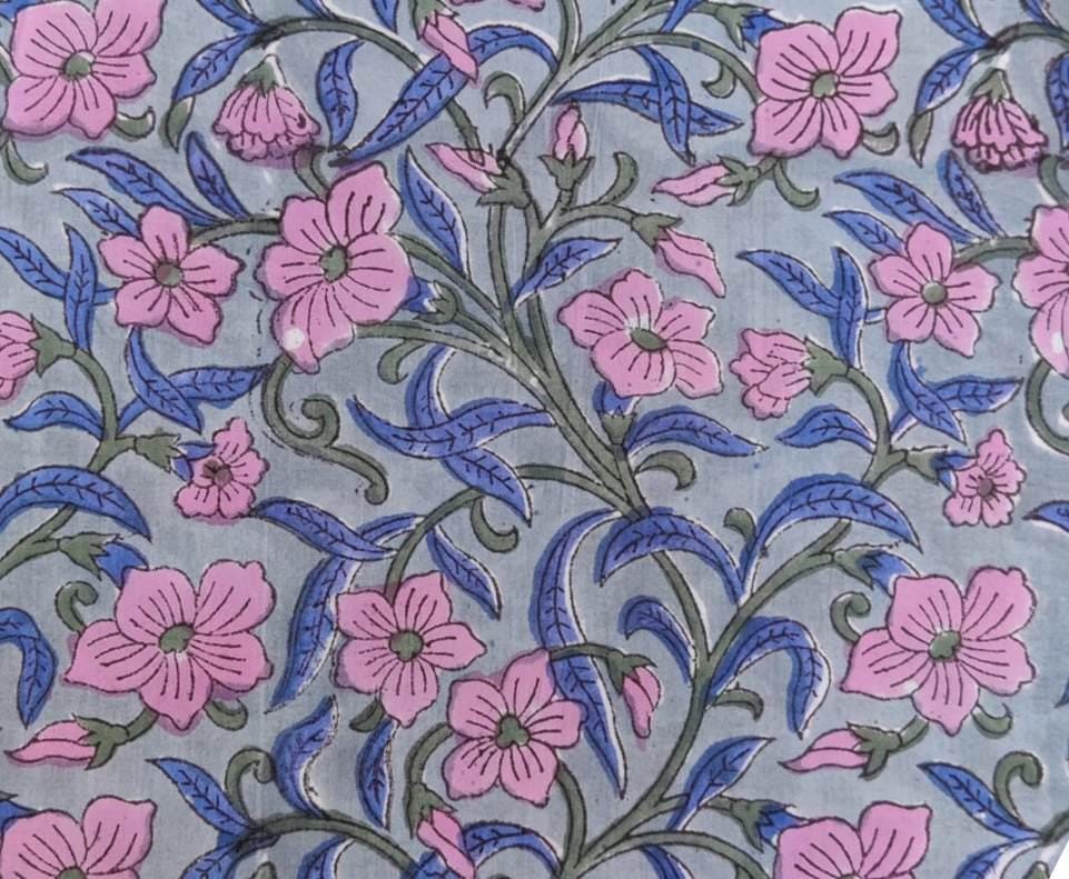Soft Cotton, Indian Hand Block Print Fabric, Floral 100% Cotton Fabric By The Yard, Fabric for Loose Running, Dressmaking Fabric