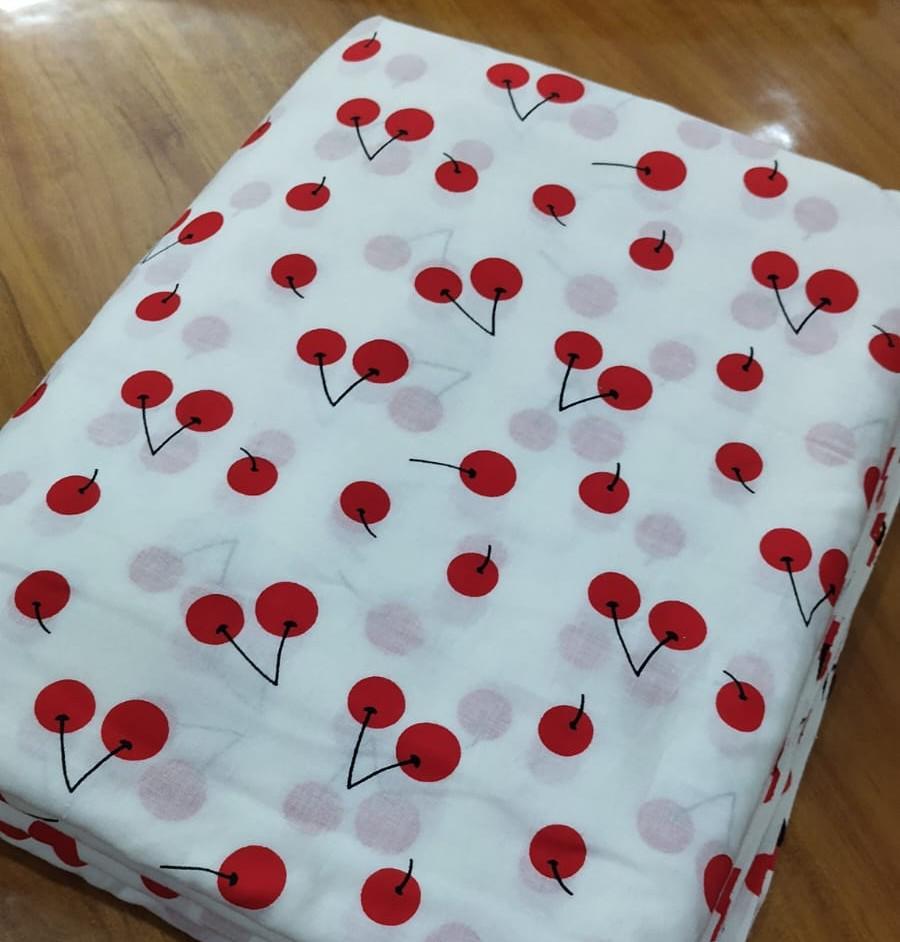 Cherry Print Cotton Fabric by Yard, Cute Red Cherry Pattern Fabric, Soft Cotton Fabric for Sewing, Summer Dress Fabric, Kids Fabric, Napkins