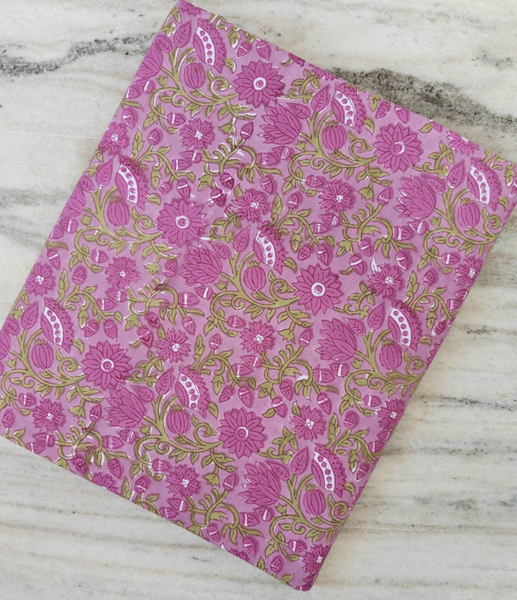 Pink Red Designer Hand Block Print Fabric, Floral 100% Cotton Quilting Fabric By The Yard, Fabric For Dress Making, Loose Running Fabric