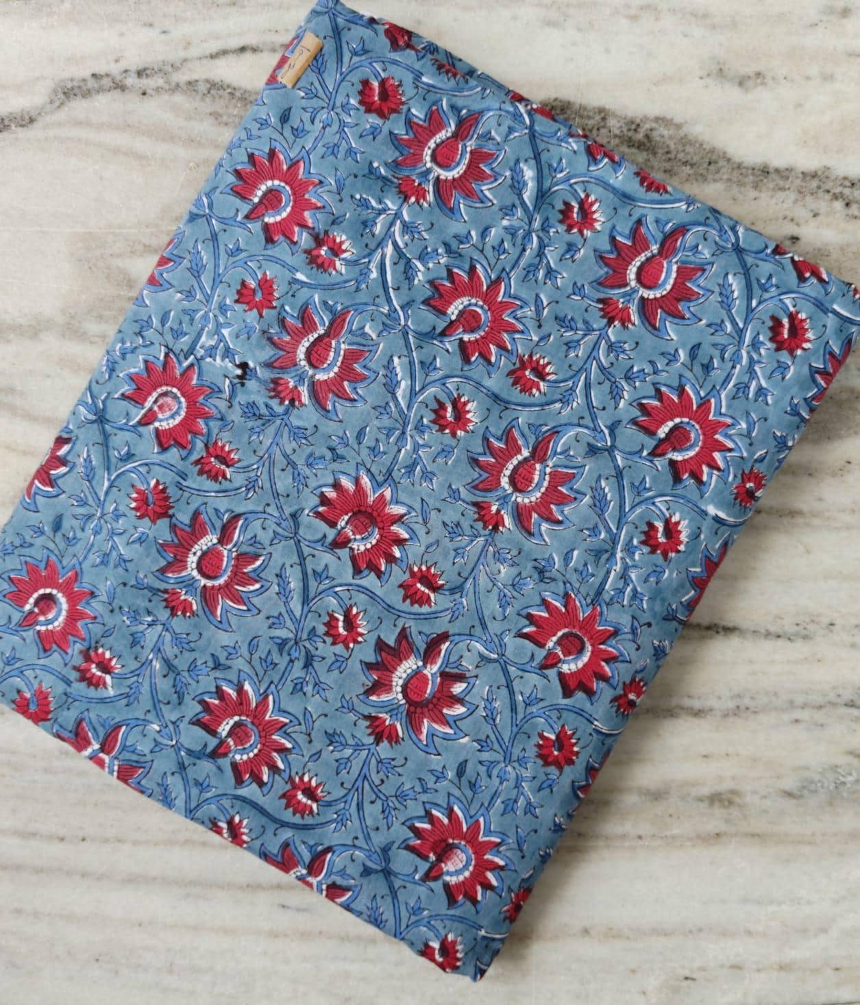 Red Floral Cotton Fabric, Blue Hand Block Print Fabric by the Yard, Indian Soft Cotton for Quilting, Sewing, Dressmaking, Home Decor