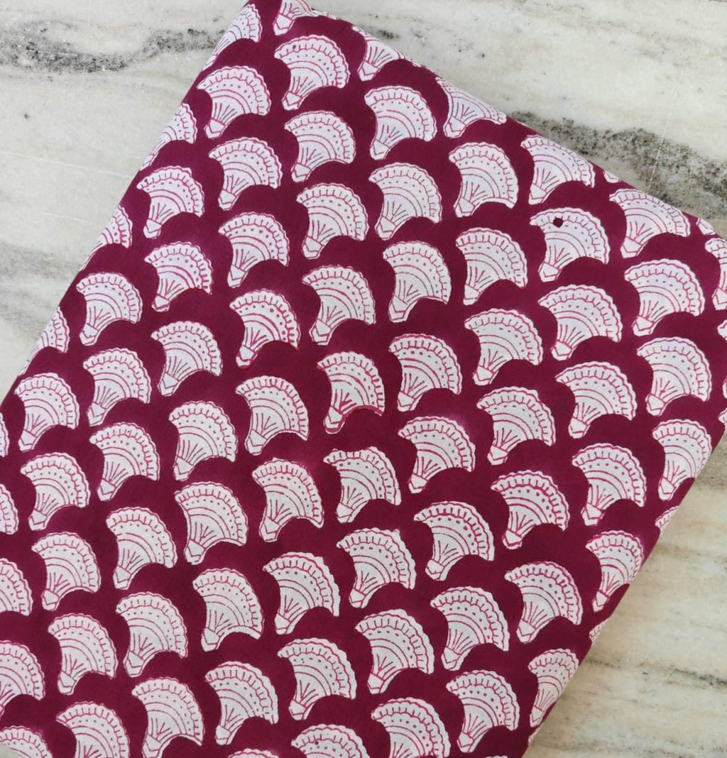 Burgundy Cotton Fabric by the Yard – White Fan Print on Deep Red – Art Deco Inspired Geometric Quilting & Craft Fabric, Loose Running Fabric