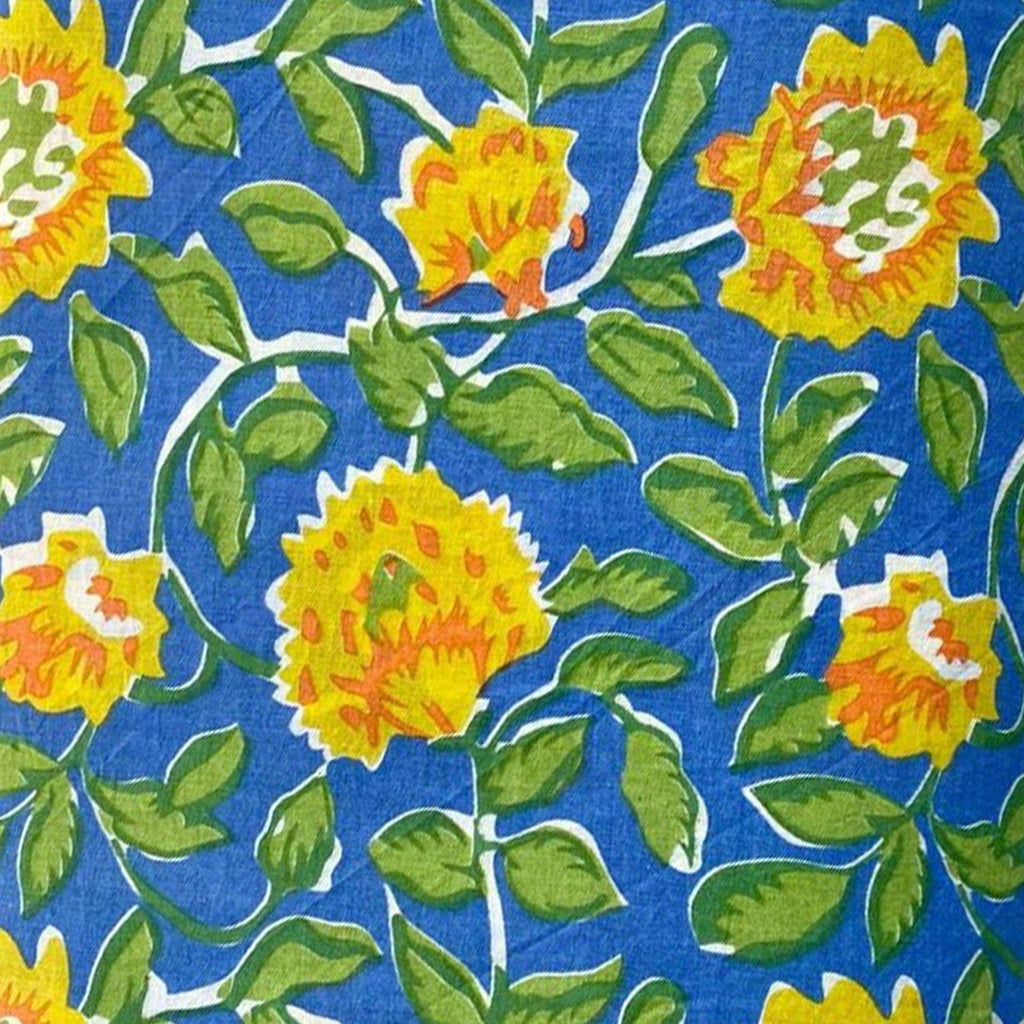 Yellow Floral Cotton Cushion Cover | Hand Block Print Pillow Case | Blue Boho Sofa Decor | Decorative Square Cushion  | Christmas Gifts
