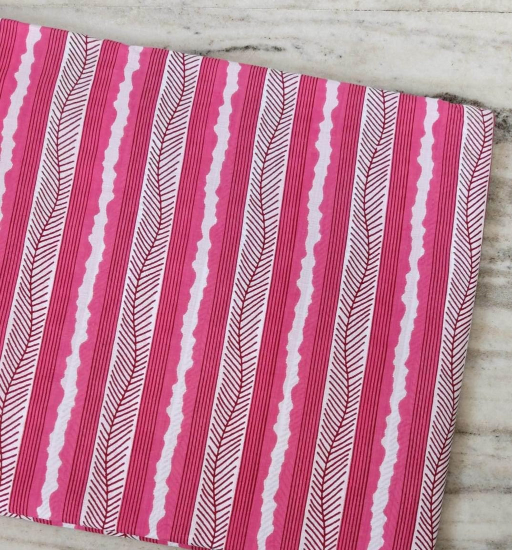 Pink Striped Cotton Fabric, Hand Block Print Fabric, Floral Stripe Cotton Textile, Craft Sewing Fabric, Dressmaking Material, Indian Cotton