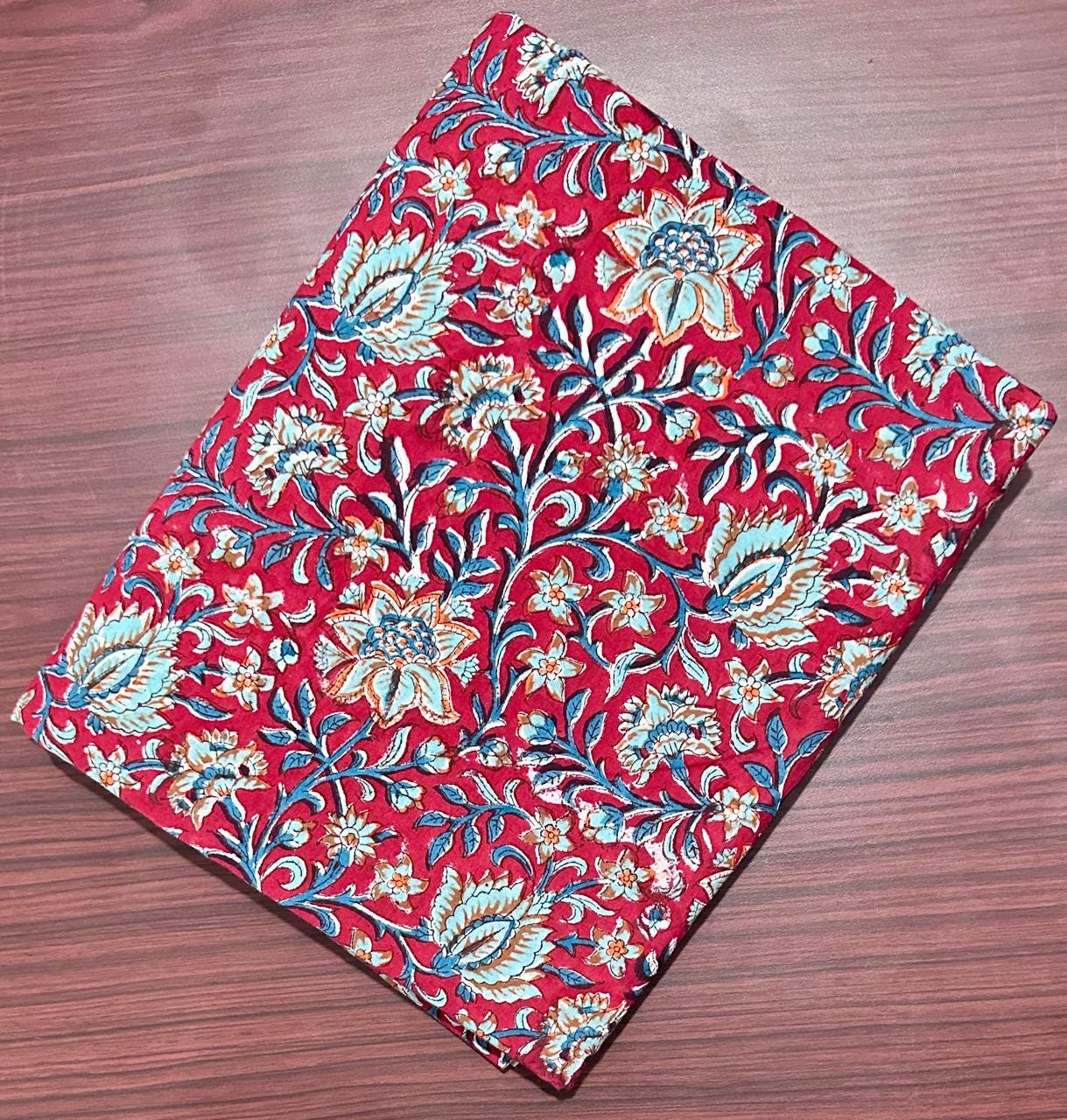 Red Floral Cotton Fabric | Hand Block Print Cotton | Indian Printed Fabric for Sewing, Quilting, Dressmaking & Home Decor | Cotton Napkins