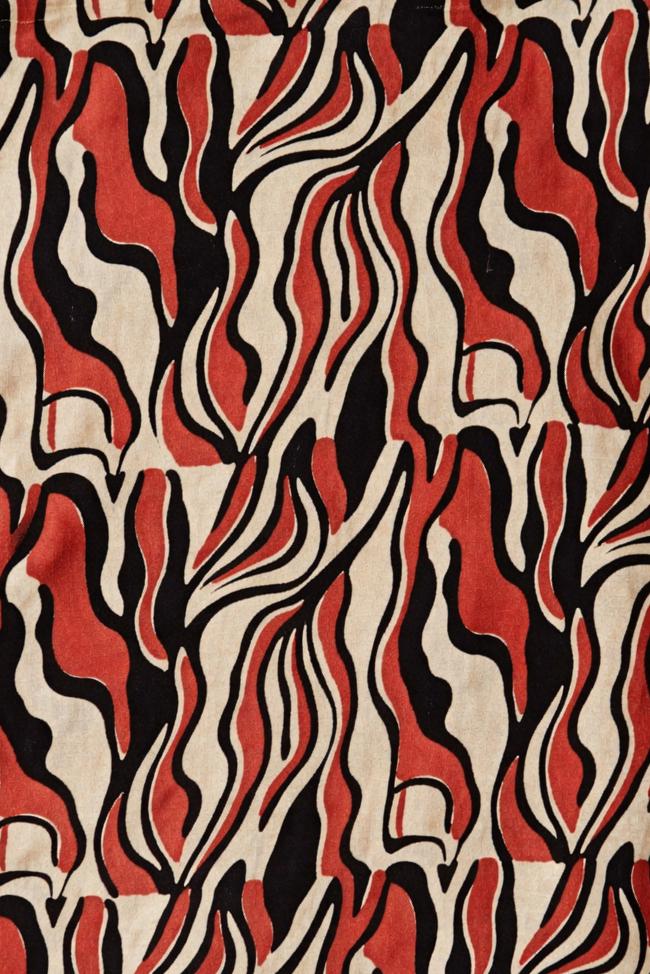 Abstract Wavy Print Cotton Fabric, Black Rust Beige Cotton Textile, Hand Printed Indian Fabric, Sewing Quilting, Loose Running Fabric