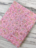 Pink Cotton Fabric with Yellow Floral Print, Hand Block Print Fabric by the Yard, Soft Indian Cotton for Sewing, Dressmaking & Crafts