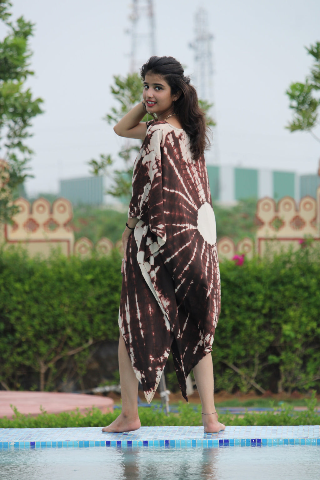 Tie Dye Rayon Kaftan: Long Sleeve Beach Cover-Up