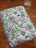 Green & Maroon Hand Block Print Fabric, White Floral Cotton Fabric by the Yard, Indian Soft Cotton Loose Running Fabric, Textile Fabric