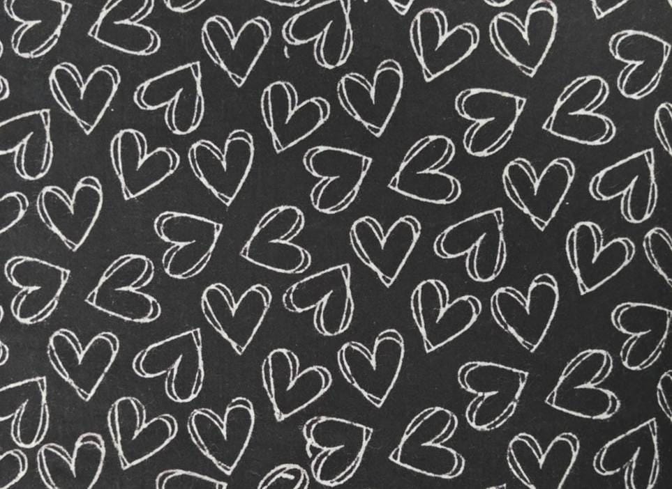 Black Heart Print Cotton Fabric, White Doodle Hearts Fabric by Yard, Valentine Love Fabric, Modern Minimal Cotton for Quilting Sewing Craft