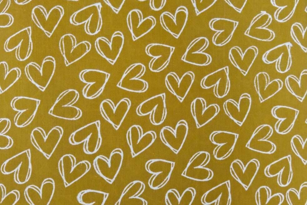 Mustard Yellow Heart Print Cotton Fabric, Cute Love Pattern Fabric by Yard, Valentine Fabric, Quilting Sewing Craft, Modern Minimal Fabric
