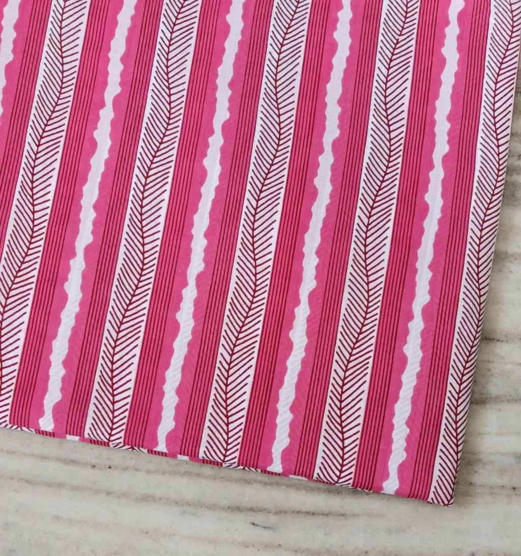 Pink Striped Cotton Fabric, Hand Block Print Fabric, Floral Stripe Cotton Textile, Craft Sewing Fabric, Dressmaking Material, Indian Cotton