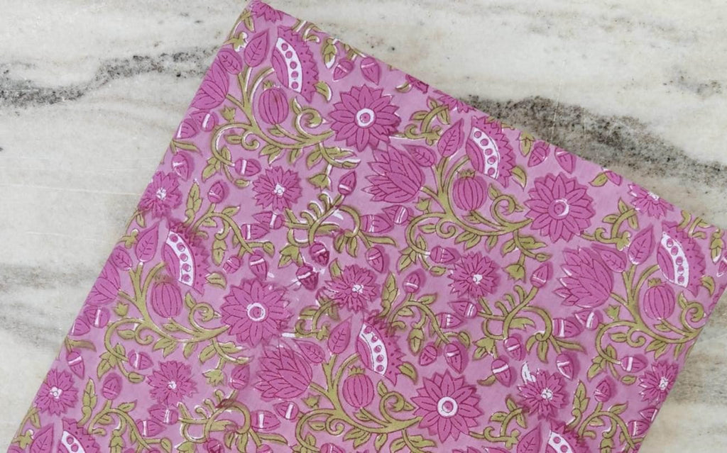Pink Red Designer Hand Block Print Fabric, Floral 100% Cotton Quilting Fabric By The Yard, Fabric For Dress Making, Loose Running Fabric