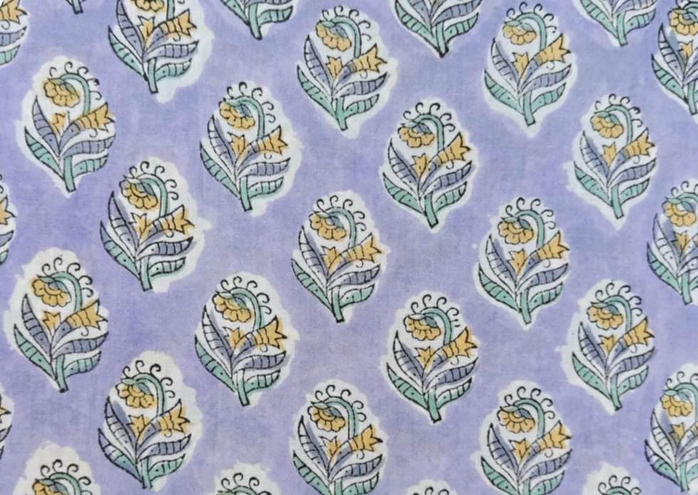 Lavender Floral Cotton Fabric by the Yard, Small Buta Block Print Style, Pastel Indian Floral Fabric, Sewing Craft, Soft Botanical Fabric