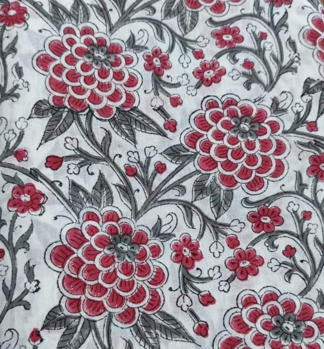 Red Soft Cotton Fabric, Indian Hand Block Print Fabric, 100% Cotton Fabric By The Yard, Loose Running Fabric, Dressmaking, Textile Fabric